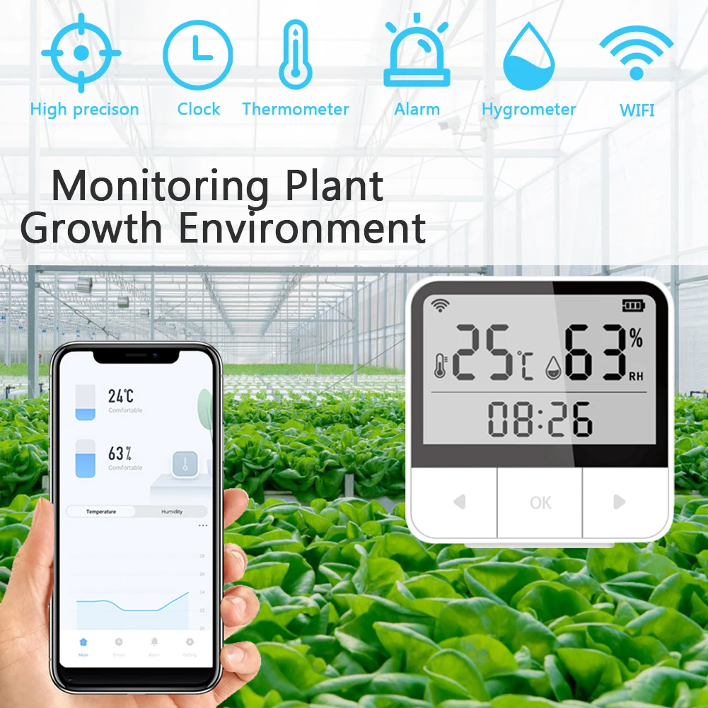 

ACJ Tuya WIFI high precison Temperature & Humidity Sensor For Smart Home or Plant Growth With LCD Display Hygrometer Thermometer