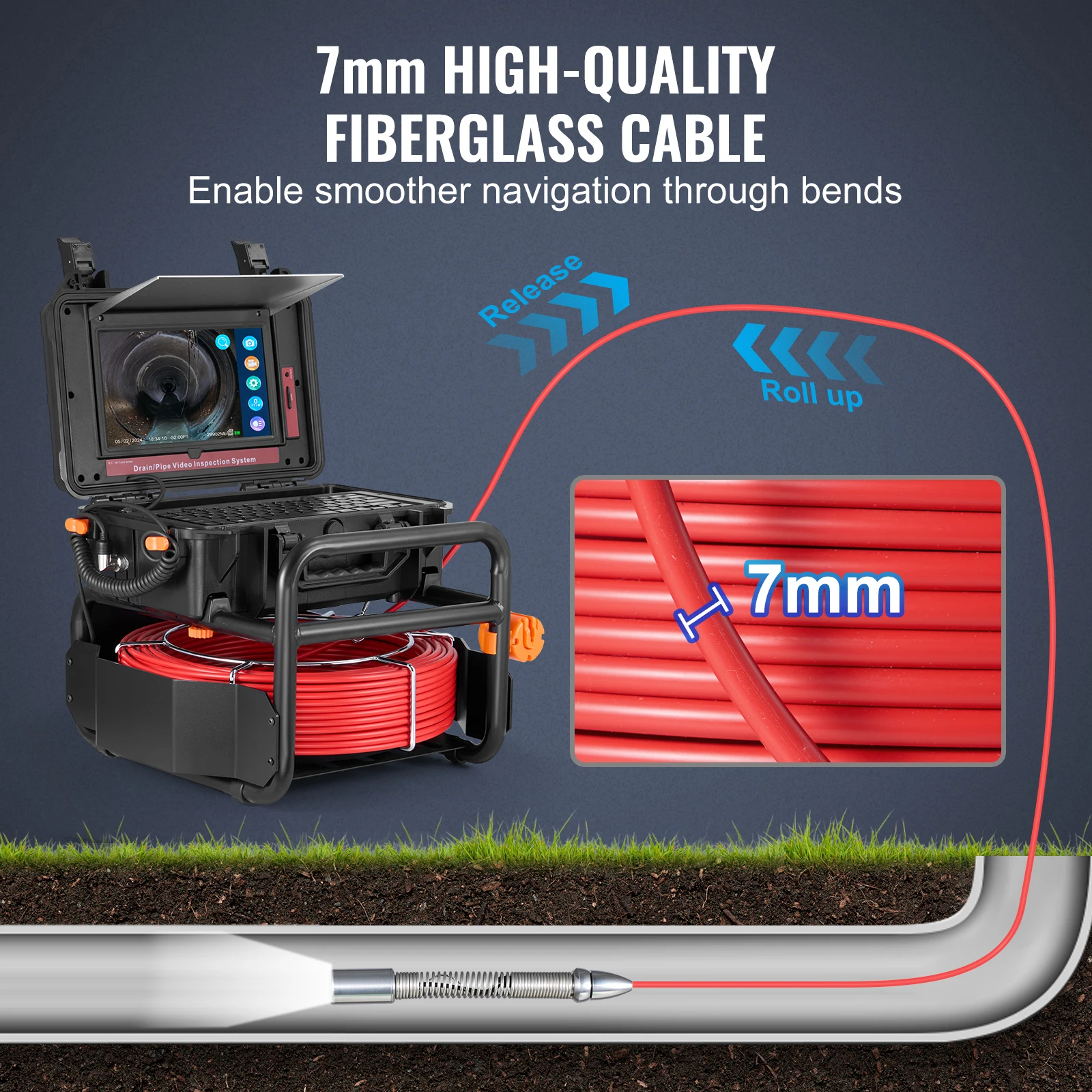كاميرا SuceBuy المجاري 50 متر/100 متر كاميرا تصريف ذاتية التسوية مع شاشة لمس 10.1 بوصة وجهاز إرسال 512 هرتز وكاميرا عداد المسافة #6