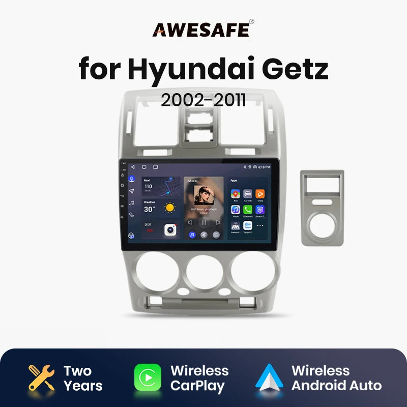 AWESAFE Wireless CarPlay Android Auto Radio forHyundai Getz 2002 2003 2004 2005 2006 2007 2008 2009 2010 2011  GPS 2din autoradi