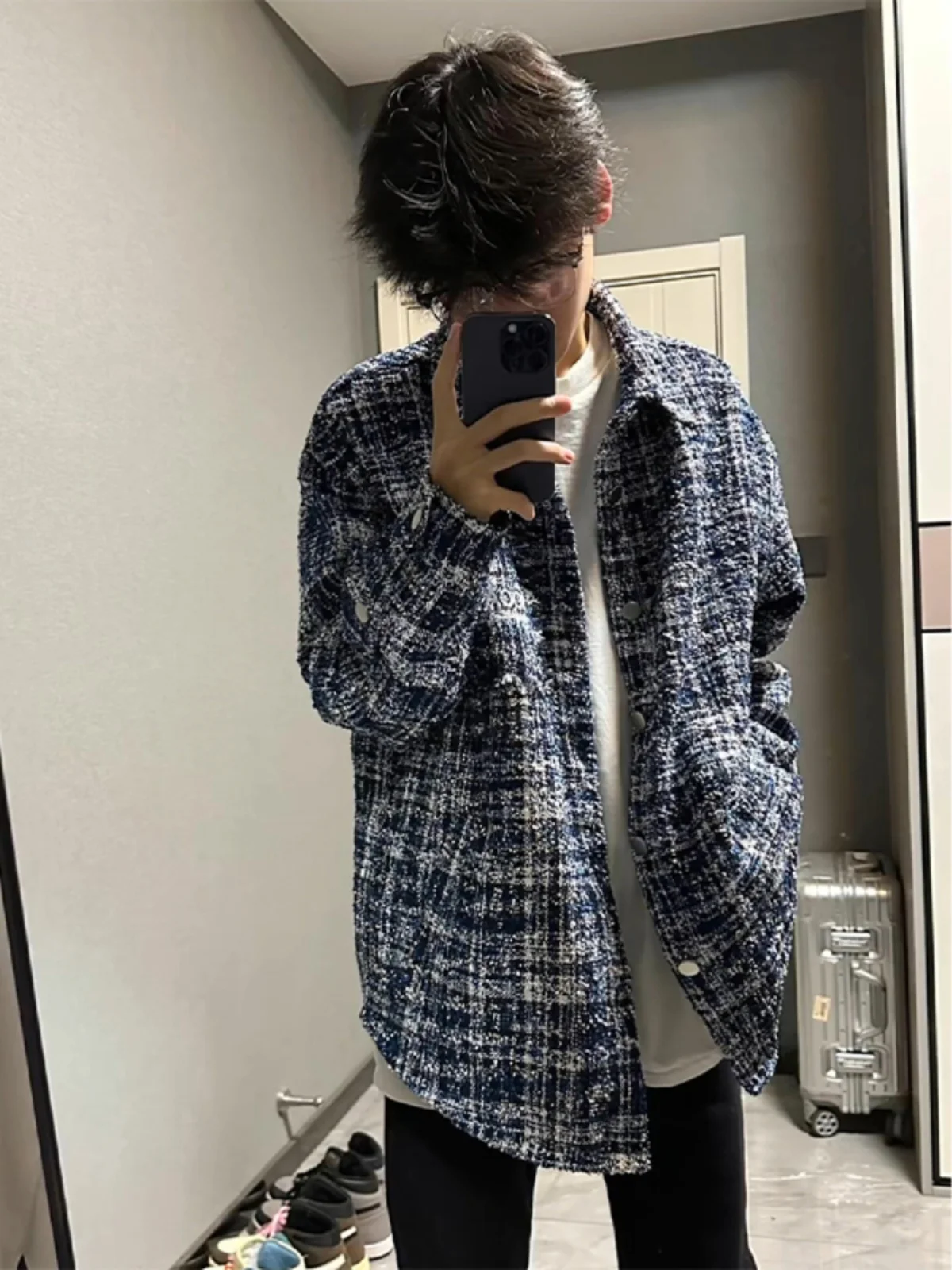 

Мужская куртка-рубашка оверсайз в американском стиле, в клетку, с вышивкой, осенняя модная верхняя одежда из полиэстера