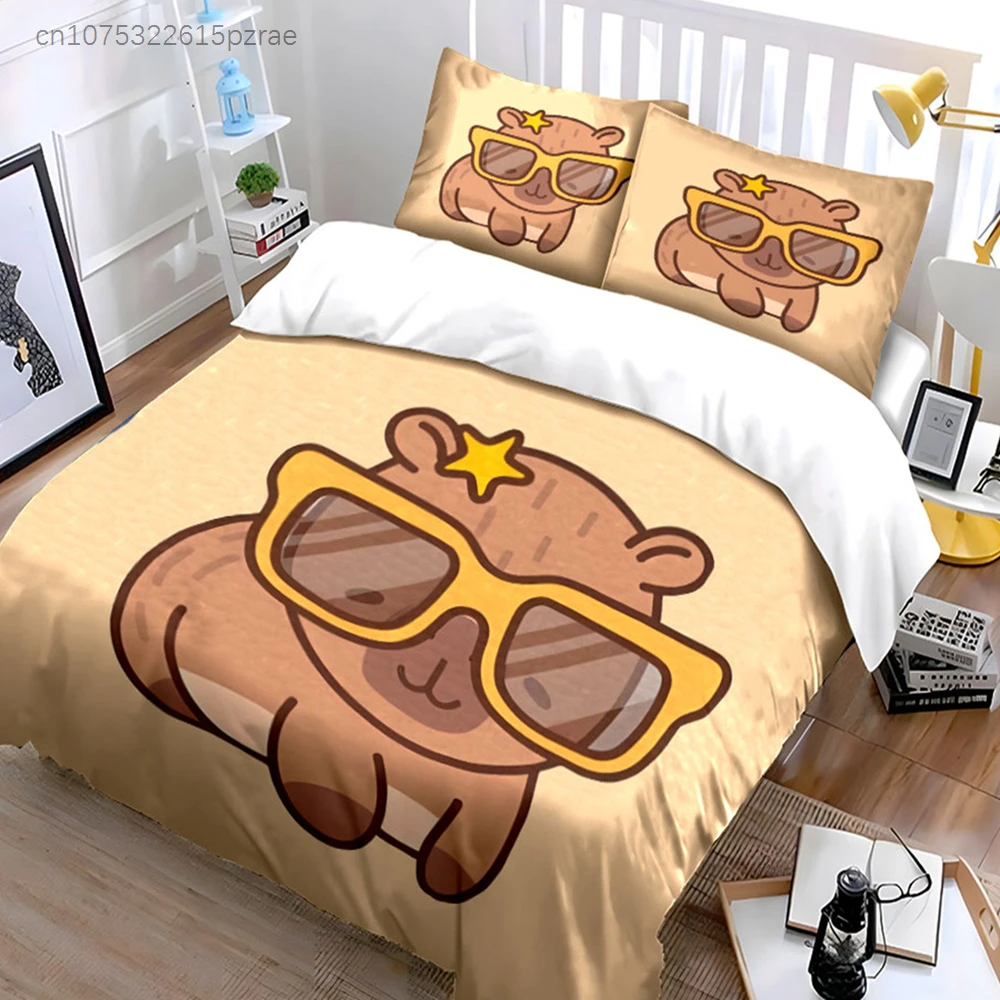 Cartoon Capybara Three-Piece Set Multiple Sizes kid's And adults' Bedroom Exquisite 3PC Bedding set, Gift