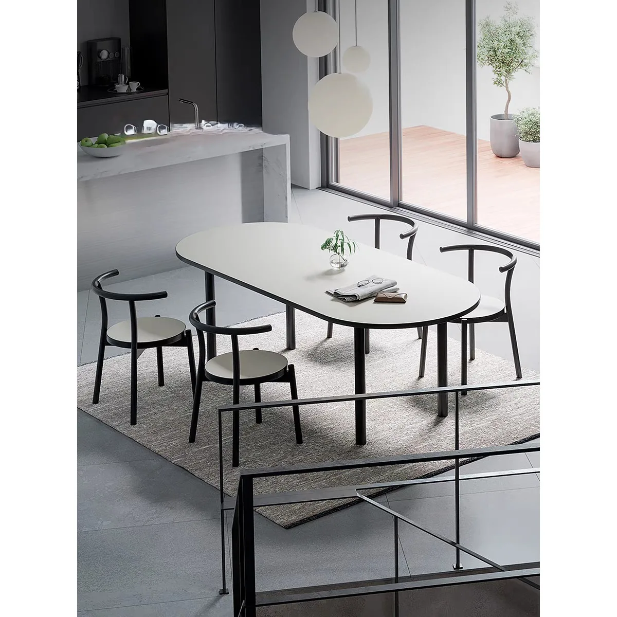 Nordic solid wood oval, dining table creative small apartment dining table, modern desk desk, simple long workbench