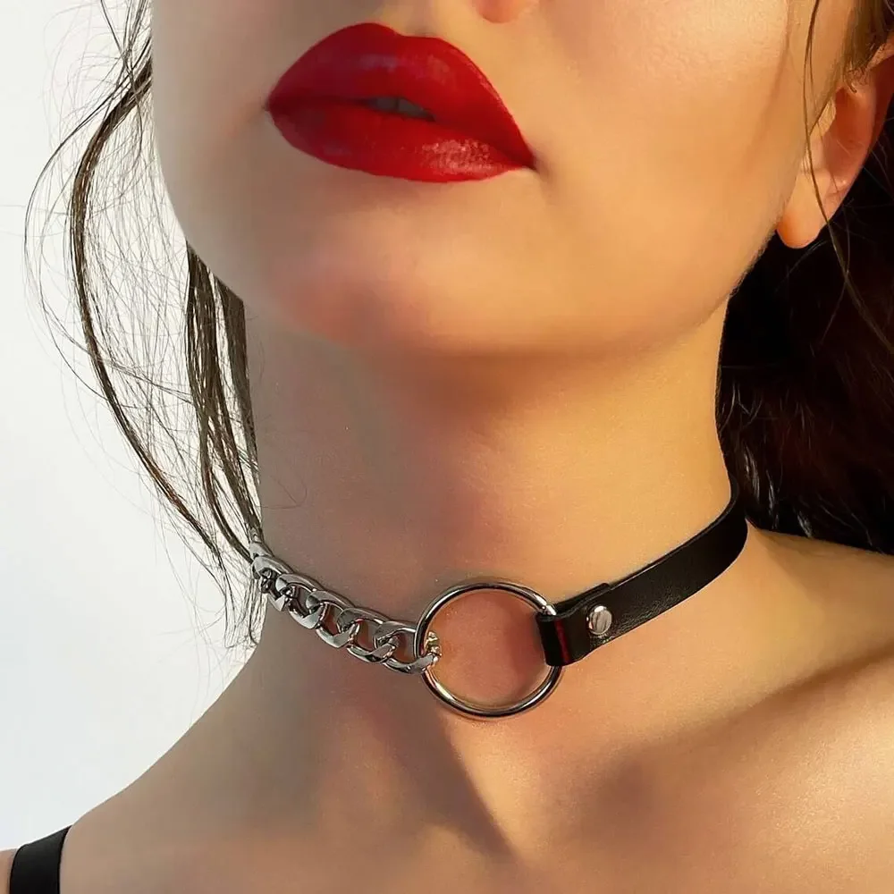 Collares de cuero Punk sexis para mujer, cuello redondo a la moda, Gargantilla Harajuku con corazón, Bondage gótico, accesorios para el cuello para mujer