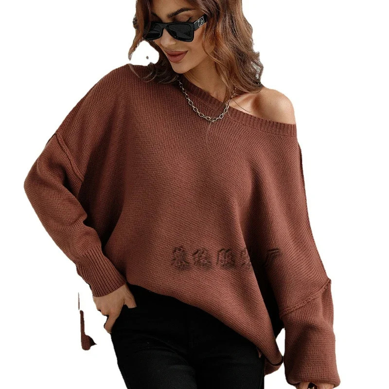 Frauen Strick pullover Rundhals ausschnitt lose Langarm Strick pullover elegante solide Outwear Pullover Spleiß Herbst Winter 2024