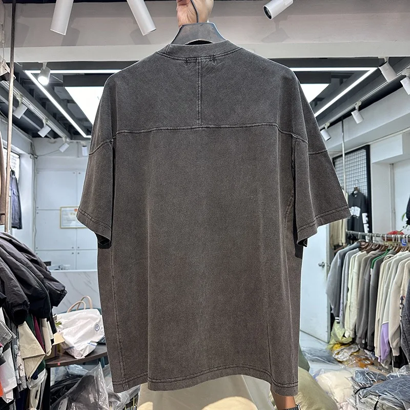 Men T Shirt Vintage Casual Heavy Washed Tee Summer Cotton Stitching T Shirts