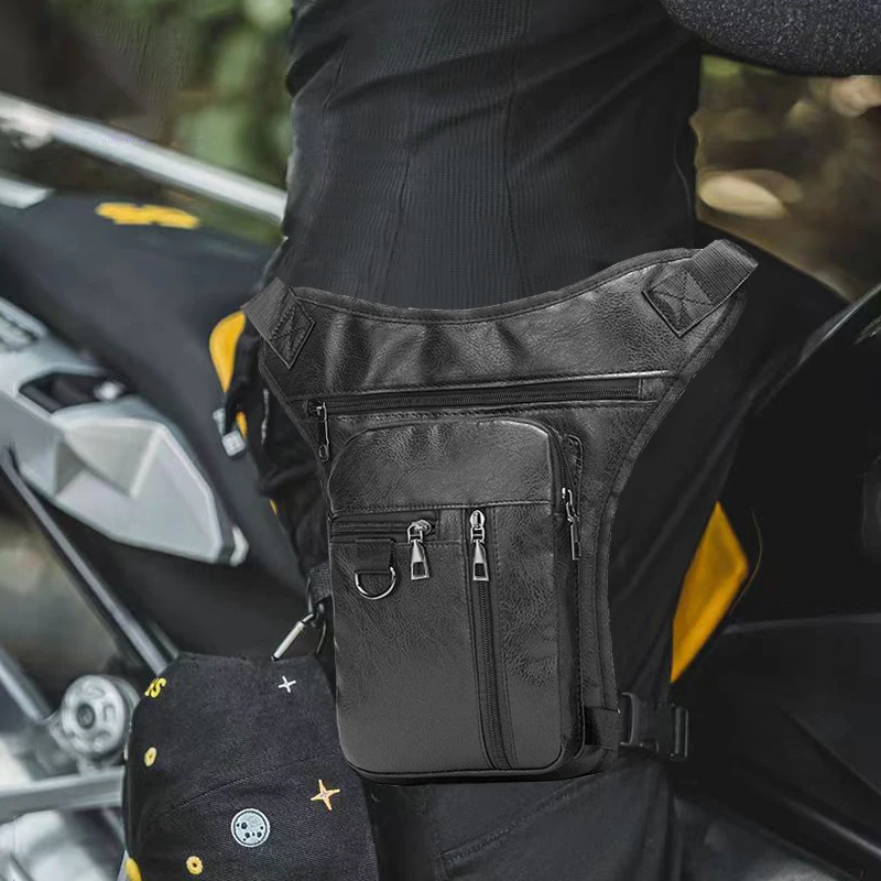 Waterproof Motorcycle Drop Leg Bag PU Leather Motorcycle Waist Bag Multifunctional Tactical Travel Bag Men Motorbike Phone Bag