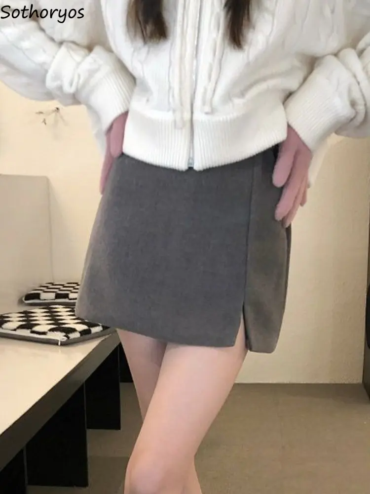 

Skirt Women A-line Minimalist Woolen Solid All-match High Waist Fashion Casual Comfortable Students Korean Style Tender Autumn