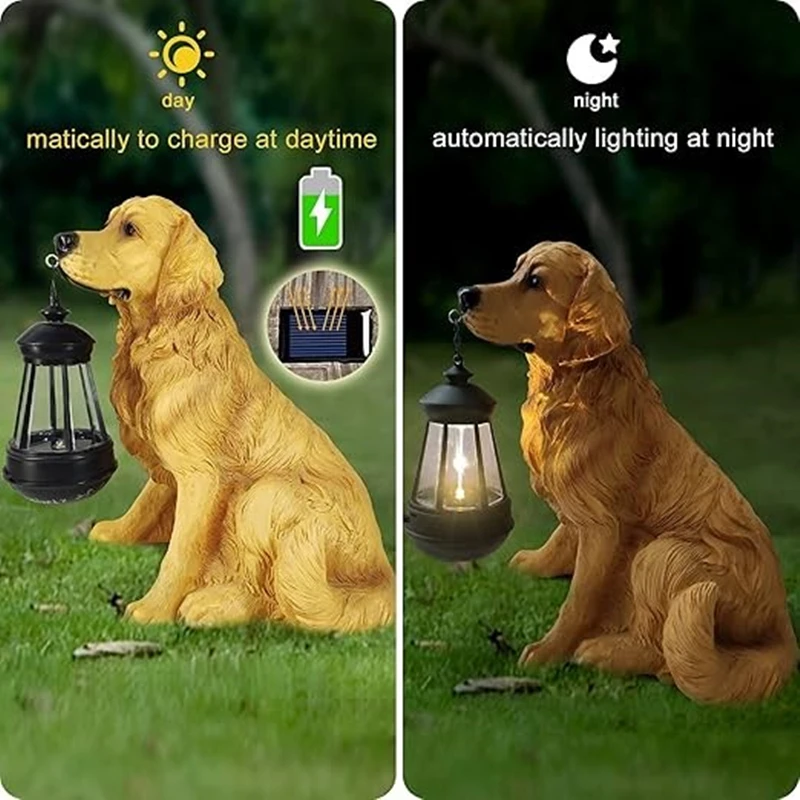 GoldenRetriever GermanShepherd  Rottweiler,Statue Outdoor with SolarLed Home GardenDecoration Windproof Lamp RealisticDog Decor