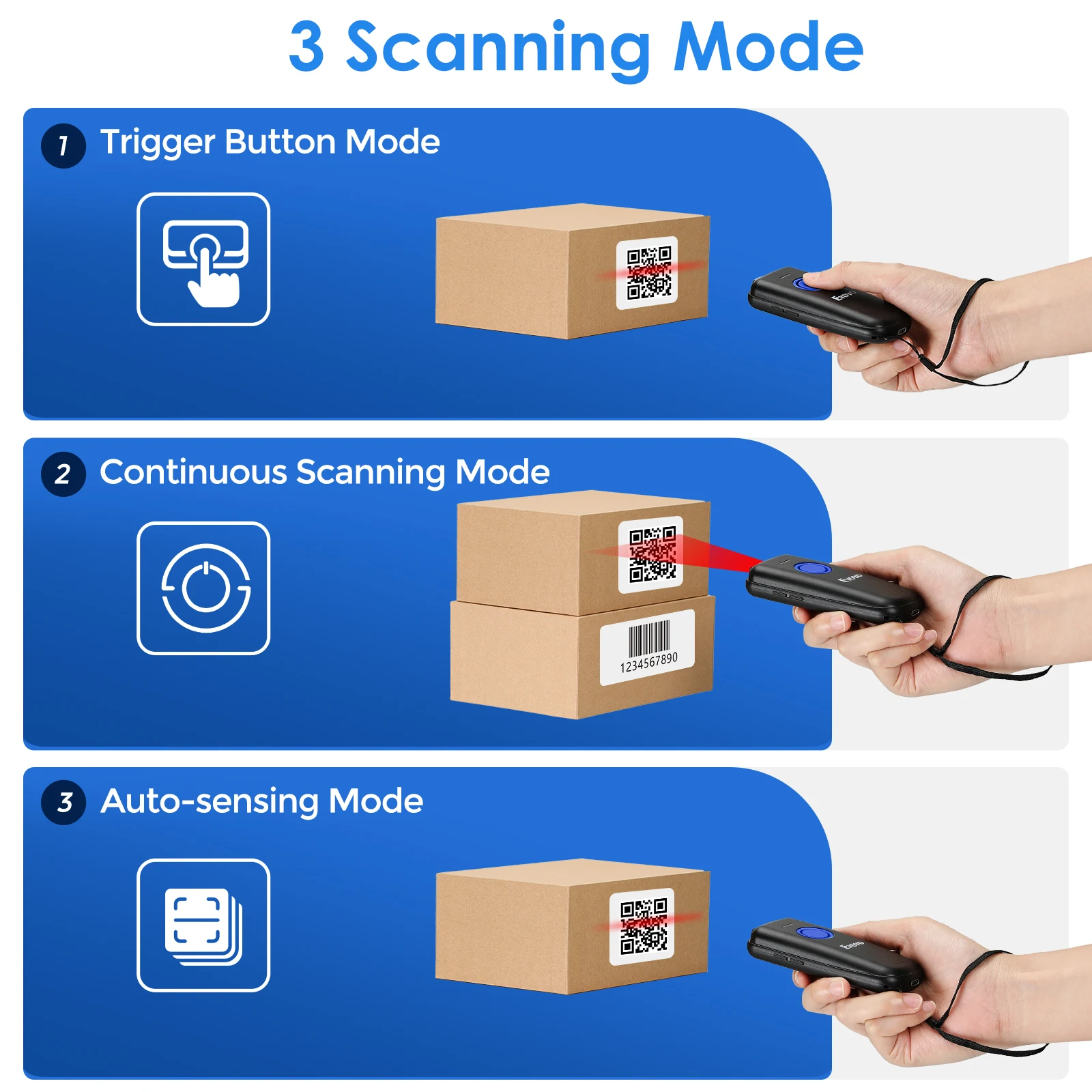 Eyoyo EY-023 Draagbare Bluetooth 2d Qr Image Pdf417 Scherm Scanner Lezer Draadloze 1d Laser Barcode Scanner Windows/Android/Ios