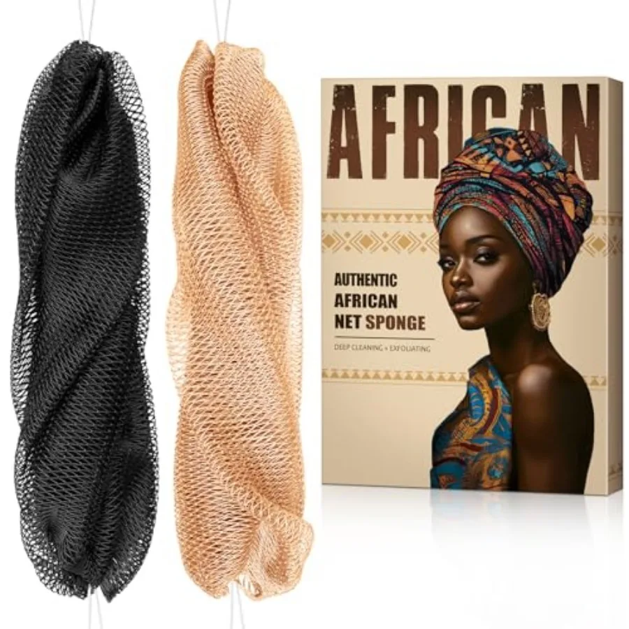 

African Net Sponge Authentic - Back Scrub Exfoliating Net Sponge with Knots - 2 Pieces African Bath Sponges for Body Scrubber E