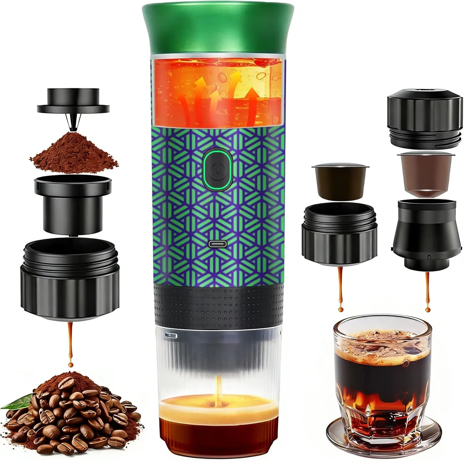 

Coffee Maker Gift Set for Camping,Battery Powered Portable Electric Espresso Machine, Rechargeable Coffee Maker Self Heating
