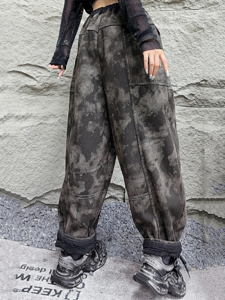 Amax luluE Winter Fashion Fur Jeans Women Loose Vintage Camouflage Denim Pants Ladies Casual Classic Thicken Warm Harem Trousers