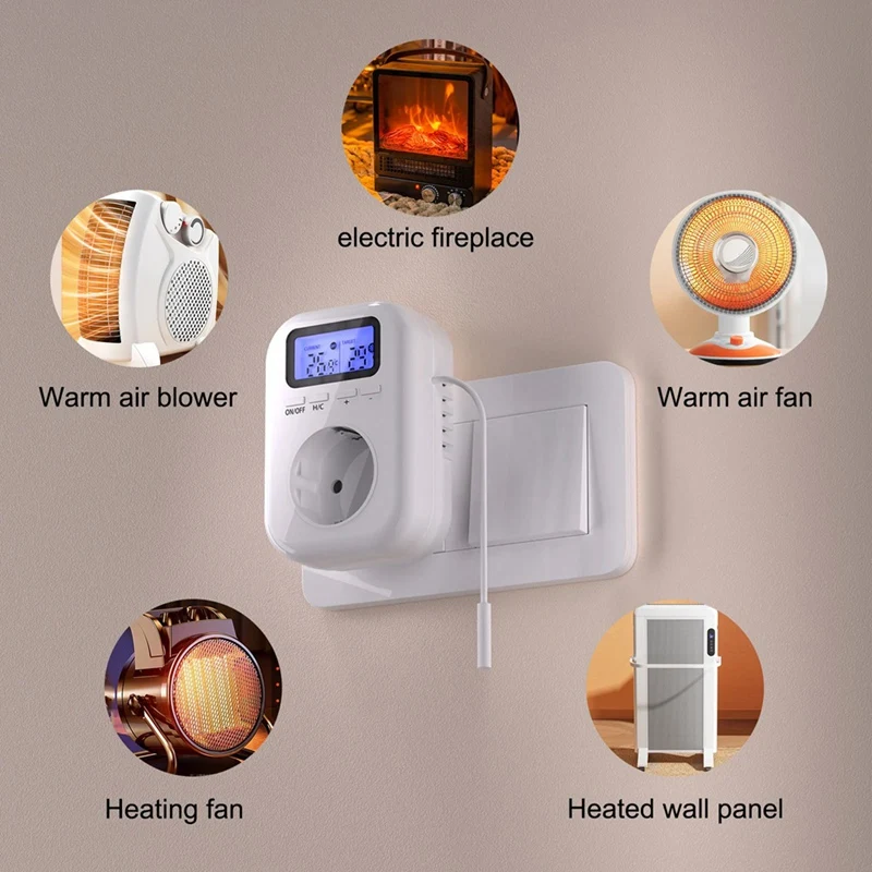 220V Temperature Controller Plug With Sensor, Digital Thermostat Plug ,Socket Thermostat Switch For Greenhouses EU Plug