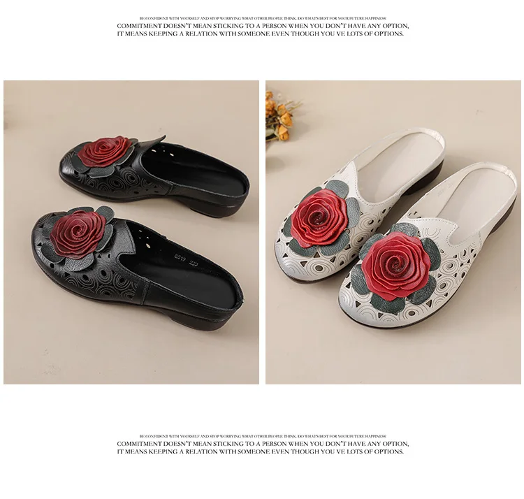 Neue große Blumen-Sandalen aus Rindsleder für Damen, Sommer-Mules mit Cut-Outs, niedrige Absätze, Retro-Luxus-Slipper-Sandalen, Slip-On-Schuhe für Damen – Detail 17