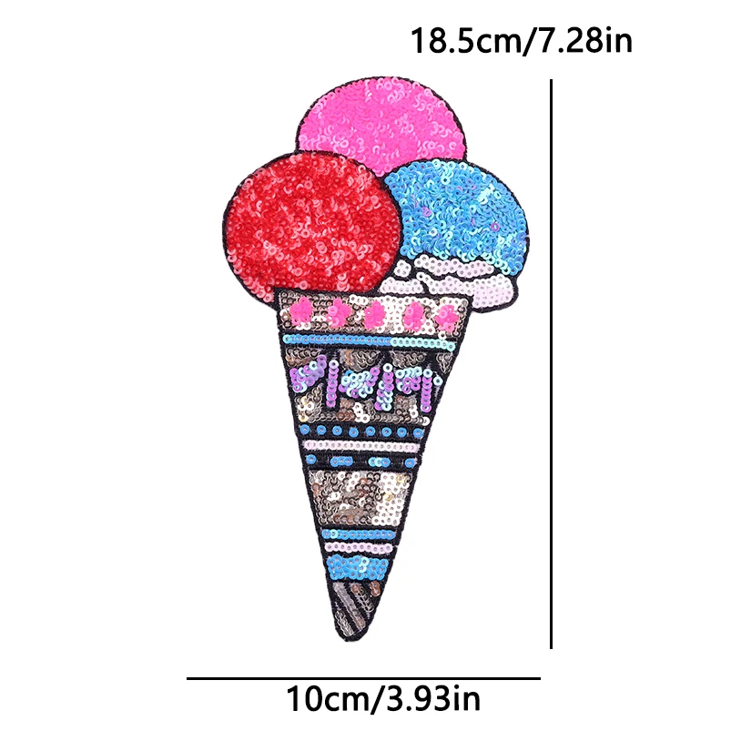 Sequined Ice Cream Heart Embroidery Patch Iron On Patches For Clothes Crown Sequins Embroidery Patches for Clothing Repair Patch