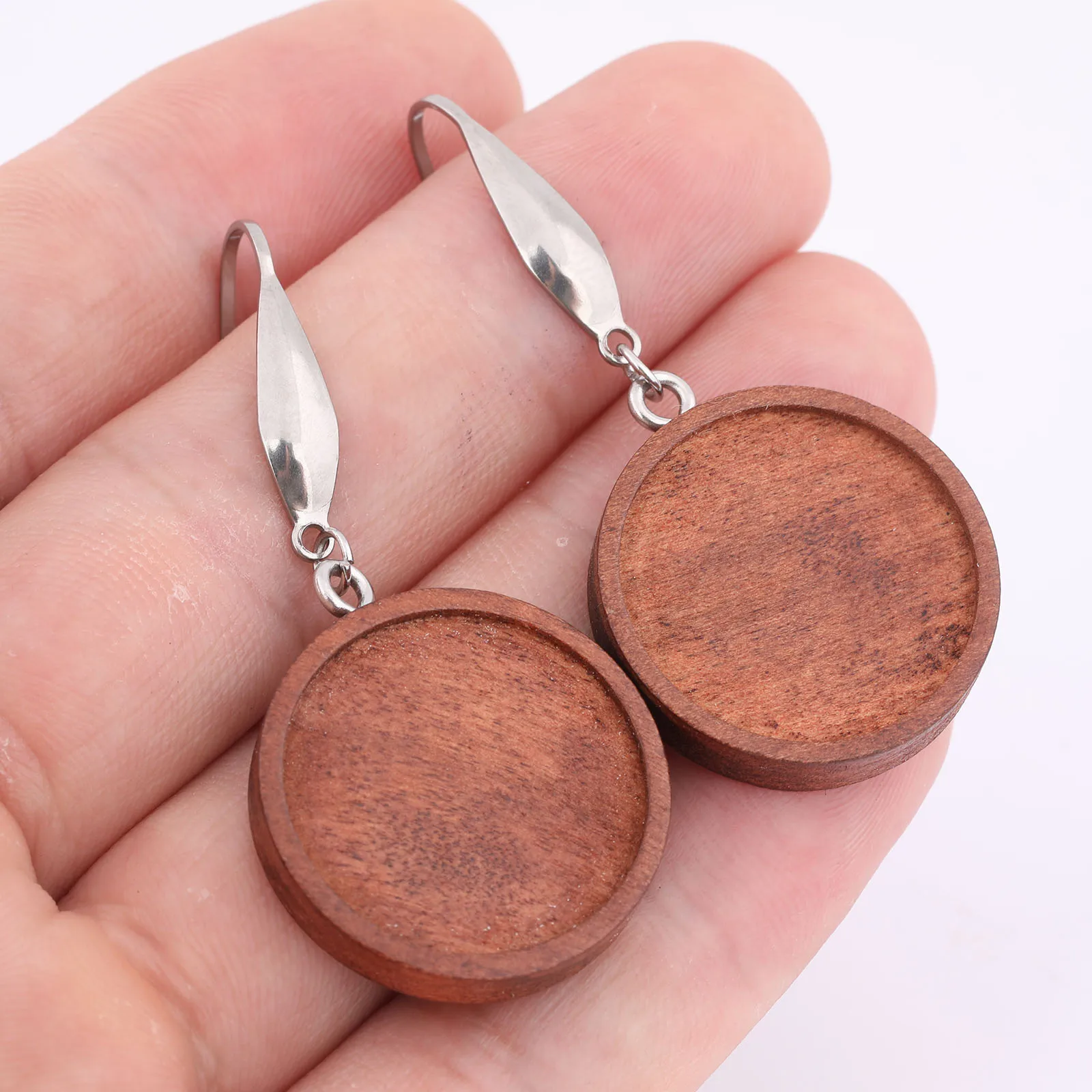 10pcs Fit 20mm Wood Cabochon Earring Base Blanks Diy Stainless Steel Ear Wire Hooks Findings For Jewelry Making Supplies