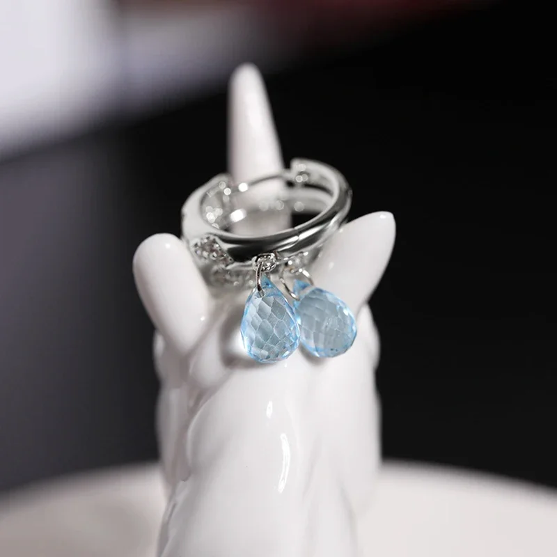 

Designer original S925 silver inlaid oval blue crystal pendant women's Earrings exquisite luxury elegant charm jewelry