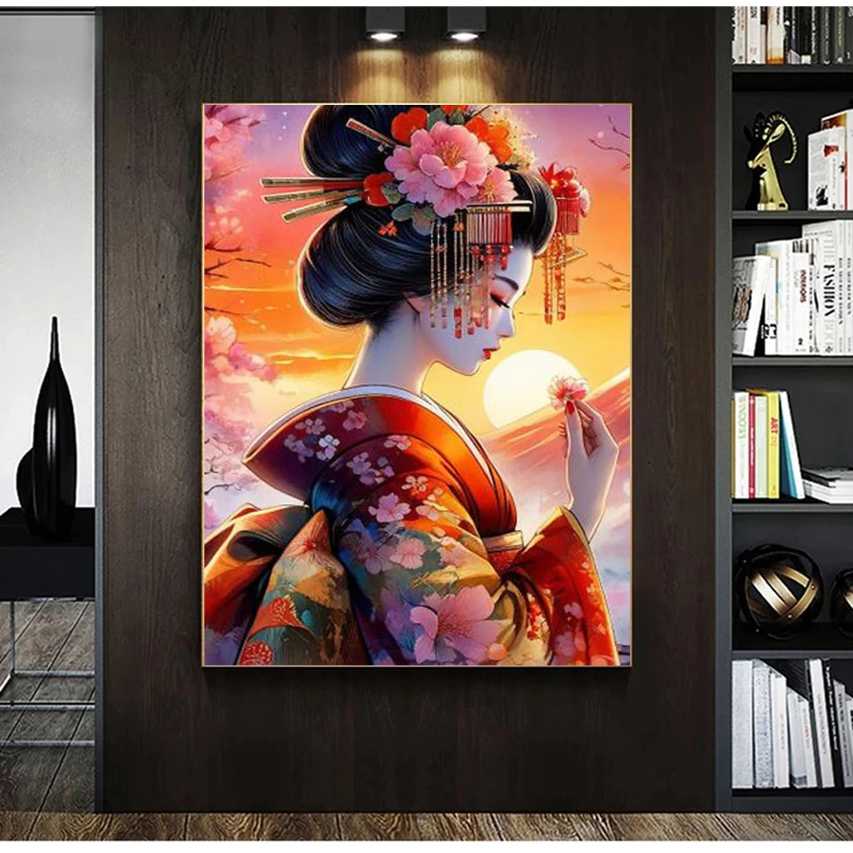 5D Geisha Diamond Painting Japanese Woman Full Diamond Mosaic Cross Stitch Kits Vintage Rhinestone Pictures Crafts Decor Home