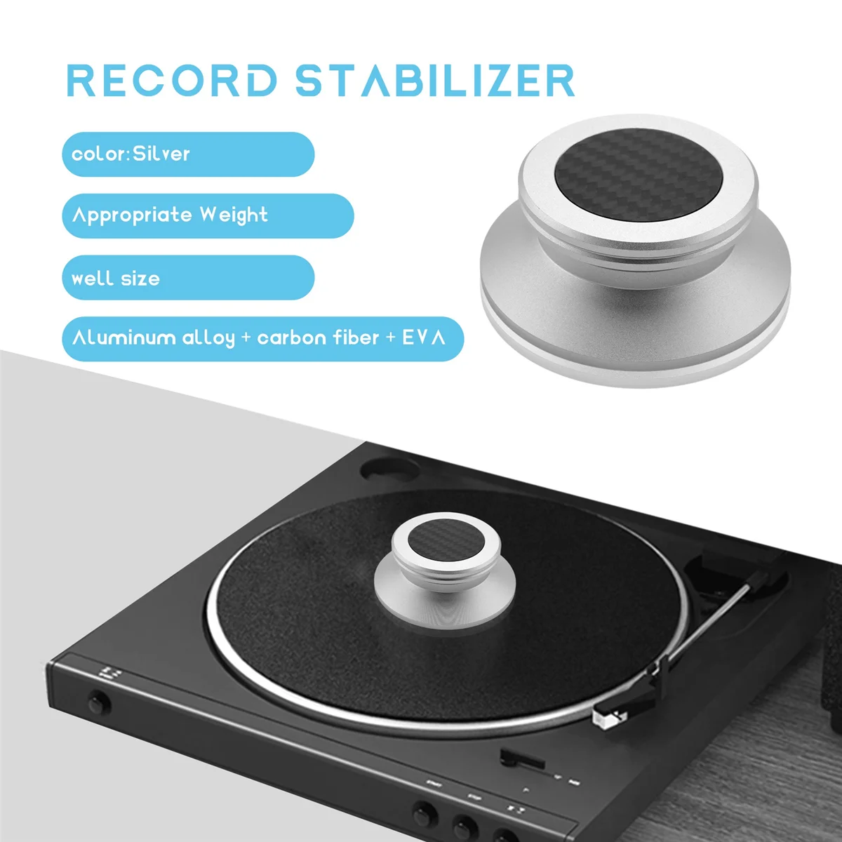 Estabilizador de peso para discos con almohadilla protectora suave para perfil de tocadiscos de disco LP de vinilo Hifi (plateado)