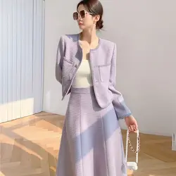 Fall and Winter Women's Skirt Suits Fashion Commuter Single-breasted Luxury Tops Jacket A-line Loose Skirt 2pcs Matching Set