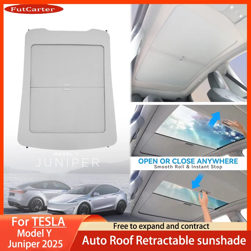 For Tesla Model Y Juniper 2025 New Retratable Sunshade Roof Shade Scroll Original Sun Visor Model Y 2021-2025 Pleated Sunscreen