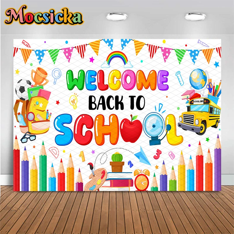 Mocsicka Welcome Back To School Background For Photograph Baby Shower Backdrop Classroom Party Decor Student Photo Studio Poster