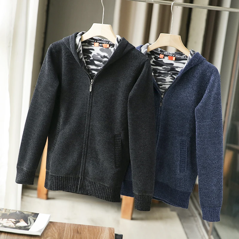 

Thickened Fleece Knitted Hat Men's Cardigan Sweater Fashionable Urban Style Long Sleeve Breathable Winter Wear Spring Listing