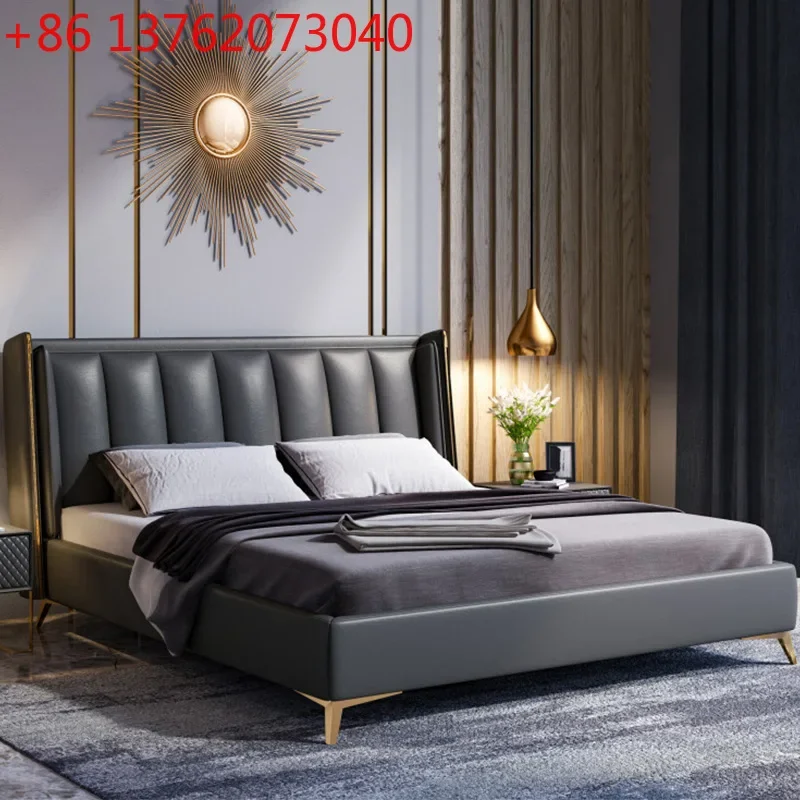 Modern simple leather bed light luxury first-layer cowhide double bed 1.8 meters master bed