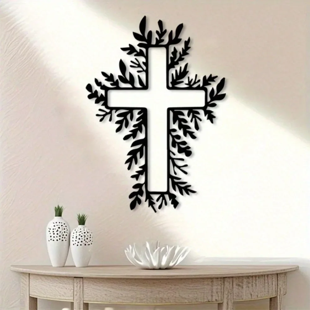 CIFBUY Vintage Cross Key Holder Wrought Iron Wall Art Religious Hanging Rack For Entryway Home Decor Ornament Gift