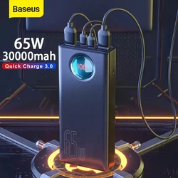 Baseus Power Bank 30000mAh 65W PD3.0 Quick Charging 3.0 FCP SCP Portable External for iPhone 16 15 14 Laptop Tablet Power Bank