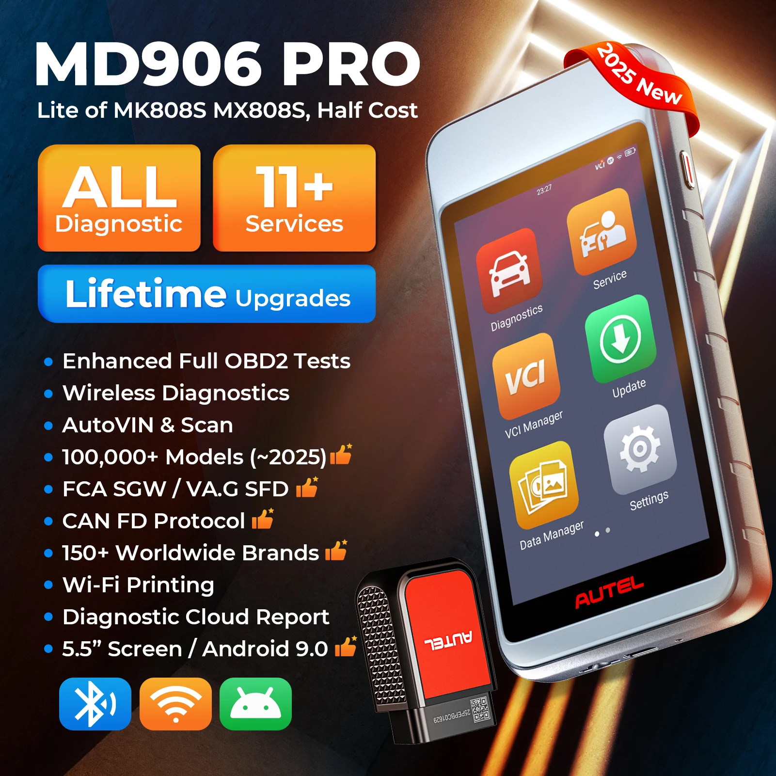 Autel MaxiDiag MD906Pro MD906 Pro Auto Scan Tool CAN FD All System Diagnostics Scanner AutoScan Support 11 Service