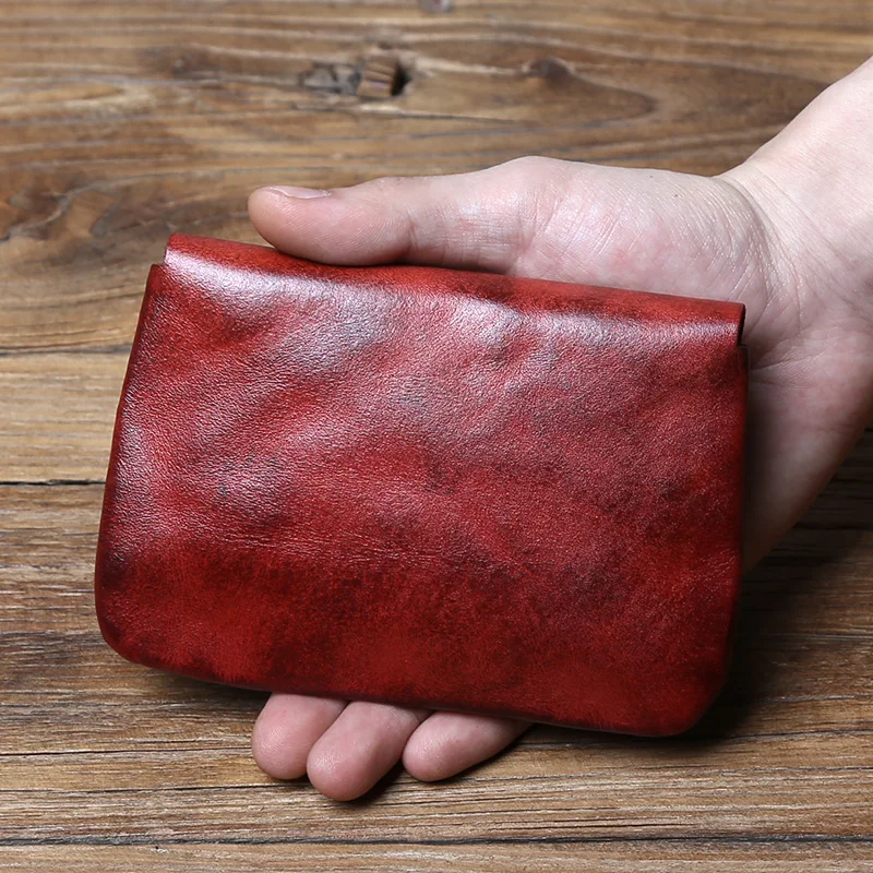 Nzpj Vintage Echt leder Herren Karten tasche Original natürliche Rindsleder Zero Wallet Damen Münz tasche Kreditkarten tasche Schlüssel tasche – Detail 12