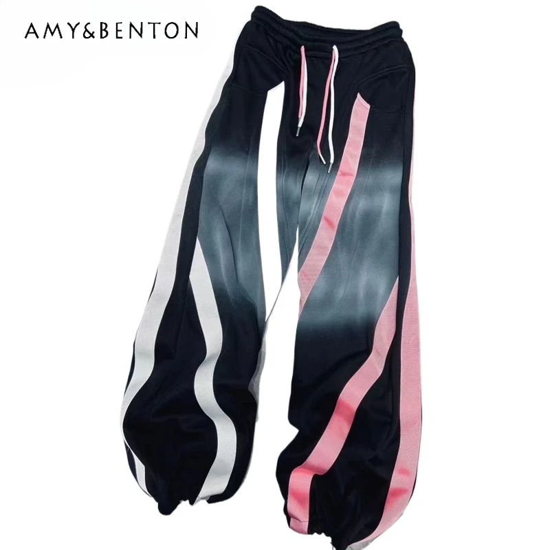 Personalized Tie-dye Gradual Change Color Casual Pants Women's 2024 Autumn New Elastic Waist Loose Oversized Corset Sweatpants