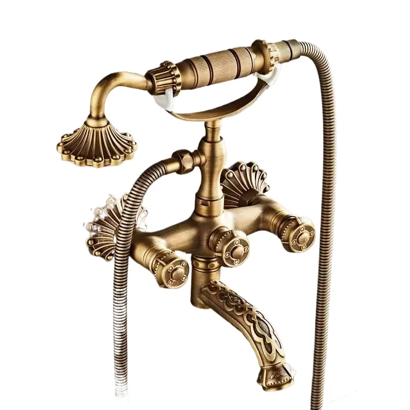 European Style Antique Carved Brass Shower set,Hot&Cold Water Mixer Tap bathtub simple high-end shower,Wall Mounted Bath Shower