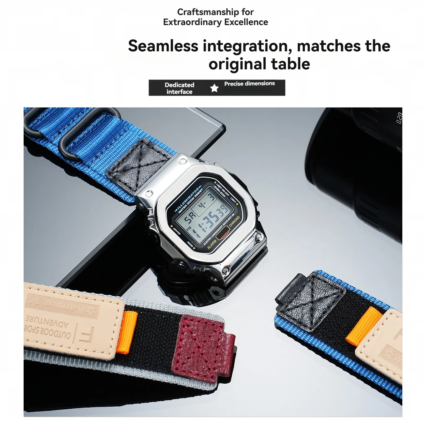 For Casio Small Square DW H5600/DW5600/GW-M5610/GW-5000 Upgraded and Modified Breathable Nylon Strap Adhesive Buckle Accessories