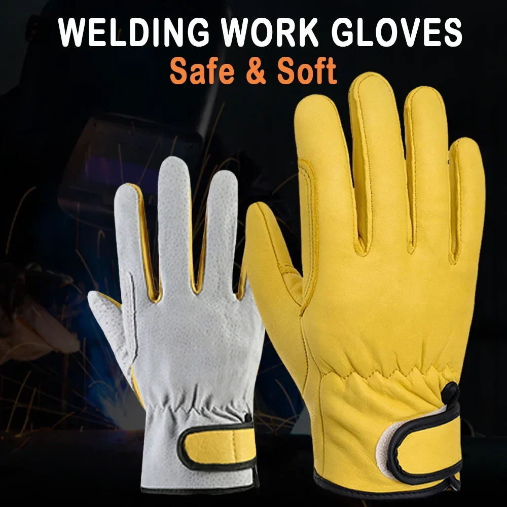 1Pair Leather Welding Gloves Heat-Resistant Protective Gloves Breathable Car Repairing Garden Pruning Porter Anti-cutting Gloves