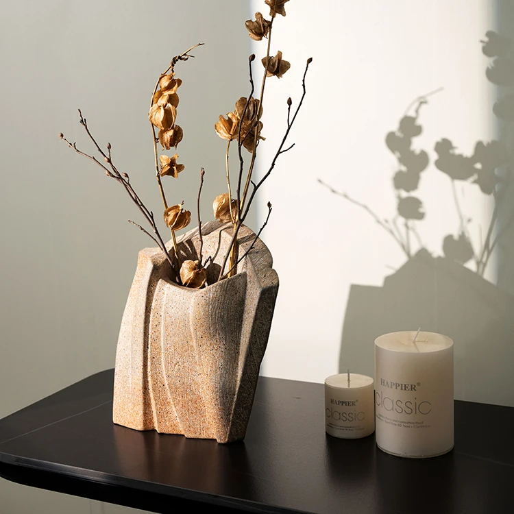 Minimalist Home Decorations Irregularity Cream Yellow Vase Living Room Mantel Home Decor Luxury Resin Flower Vase