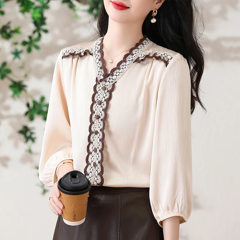 

Элегантная модная женская блузка-пуловер с вышивкой, легкий люкс, рукав 3/4, весна-лето 2026, новинка