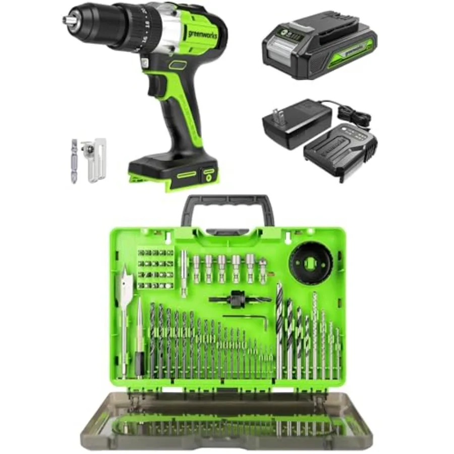 

Бесщеточная ударная дрель 24 В, 530 дюймов с набором из черного оксида из 60 предметов для дерева, металла, пластика, каменной кладки, модульный корпус, батарея 2 Ач