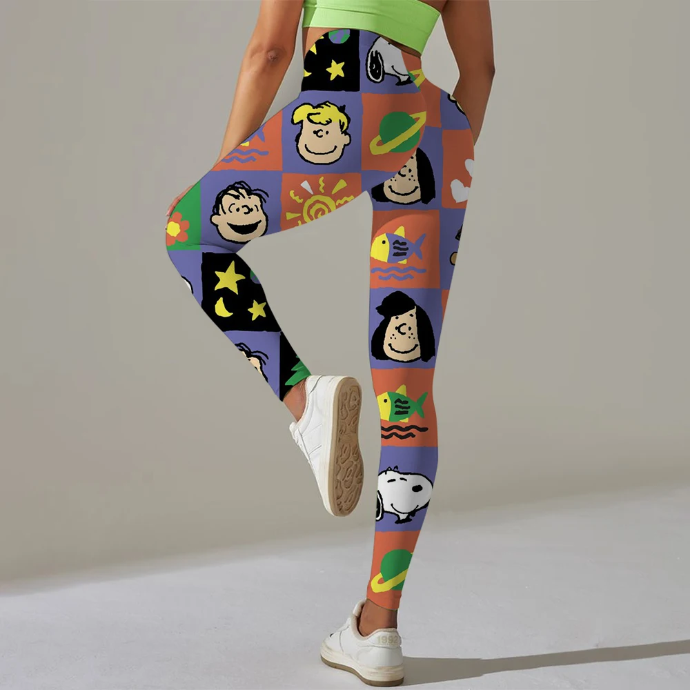 Mallas con estampado de dibujos animados de Snoopy, pantalones sexis para mujer, mallas Push Up, mallas deportivas de moda para gimnasio, pantalones deportivos de cintura alta