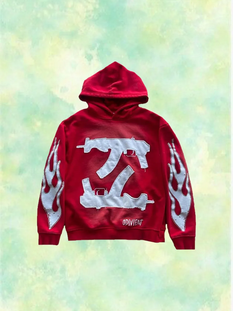 Patchwork doble patrón de pistola de manga larga Sudadera con capucha suéter americano Y2k moda High Street Sudadera con capucha