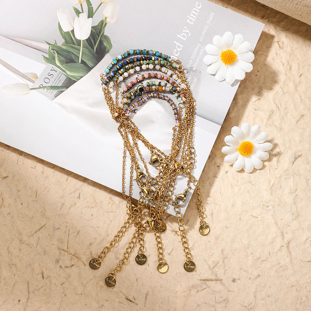 ZMZY Simple Korean Style Women Stainless Steel Jewelry Chain Small Natural Stone Tourmaline New In Cute Summer Friends Gifts