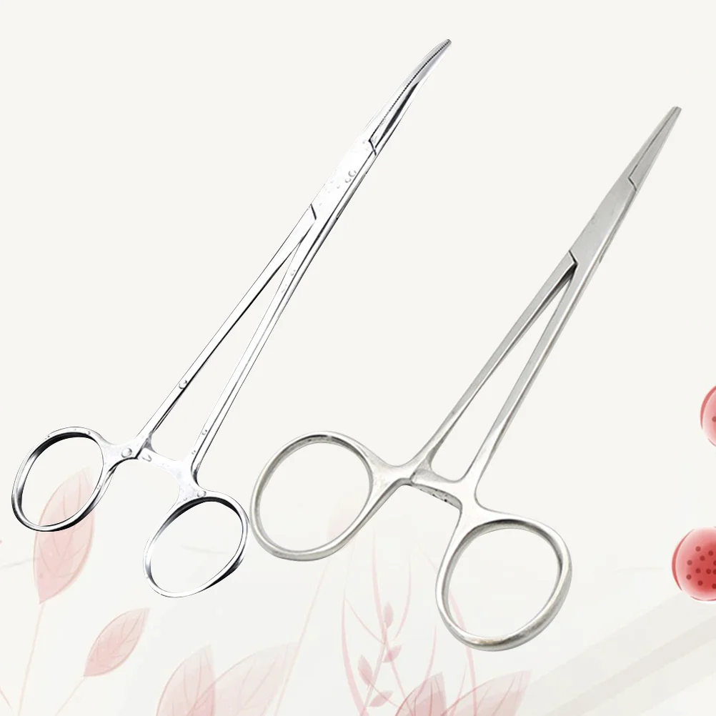 

2Pcs 18cm Stainless Steel Hemostatic and Epilating Forceps Rustproof Durable Curved Head Clamping Small Objects Home Repair