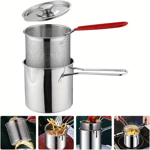 3pcs Stainless Steel Fryer Set with Filter - Perfect for Home Cooking and Restaurant Use of Tempura, French Fries, and Chicken