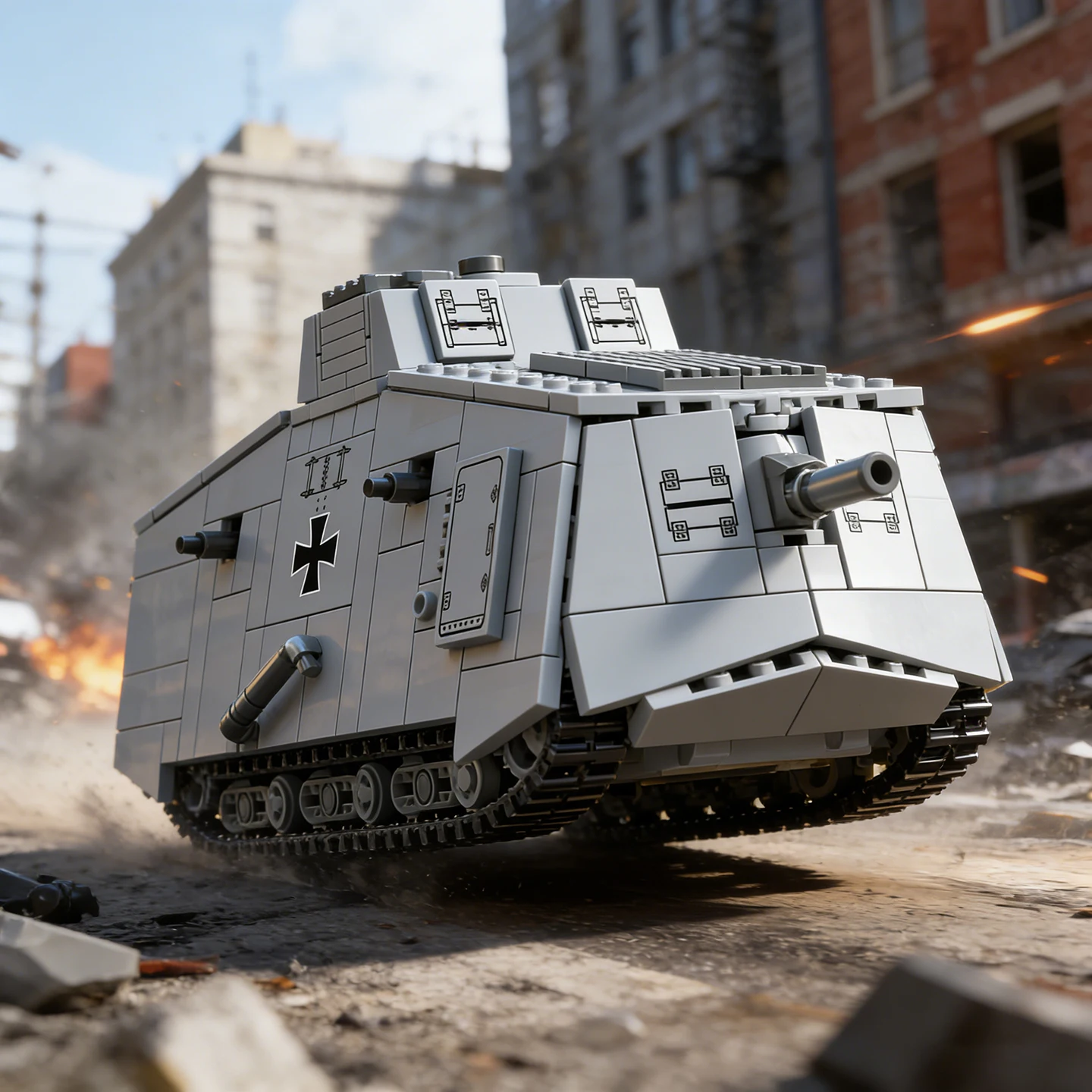 

World War II building set at 1/35 scale, heavy tank A7V combat military war assembly model for boys' toys with mobile fortress
