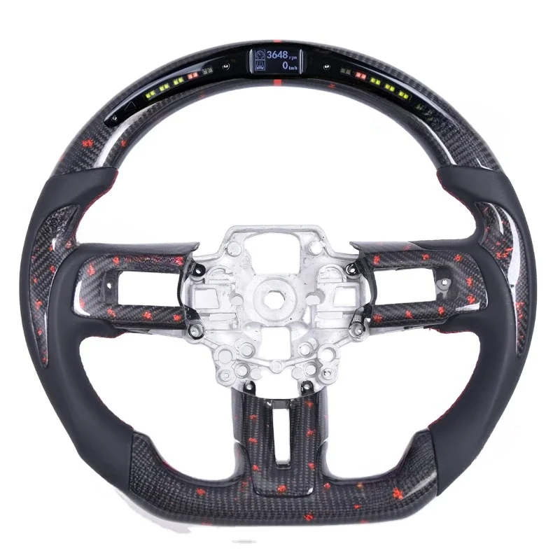 Customized Forged Carbon Fiber Leather Steering Wheel For Ford Mustang With LED