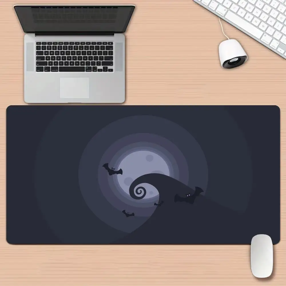 Grand tapis de souris design chauve-souris et pleine lune, tapis de bureau avec bord cousu, en caoutchouc, antidérapant, durable, illustration d'halloween