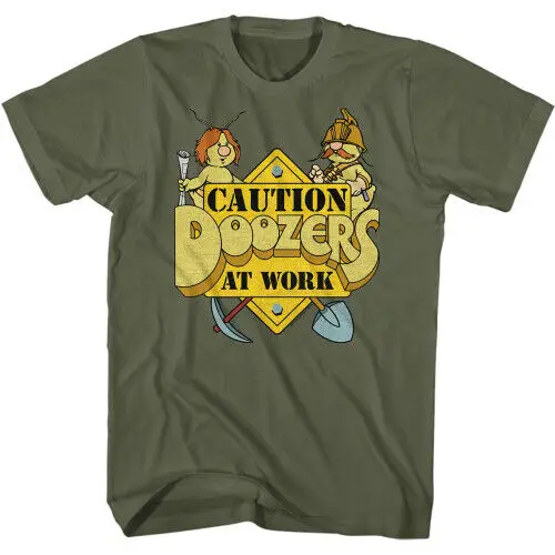 Fraggle Rock Caution Doozers T-Shirt -  Green Y2K tops Unisex Summer Short Sve