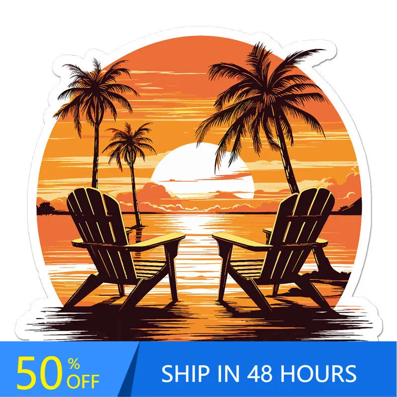 

Beach Chairs Sunset, Sticker, Vintage Bumper Camper Van Car Truck Waterproof Vinyl Decal Accessory Trendy