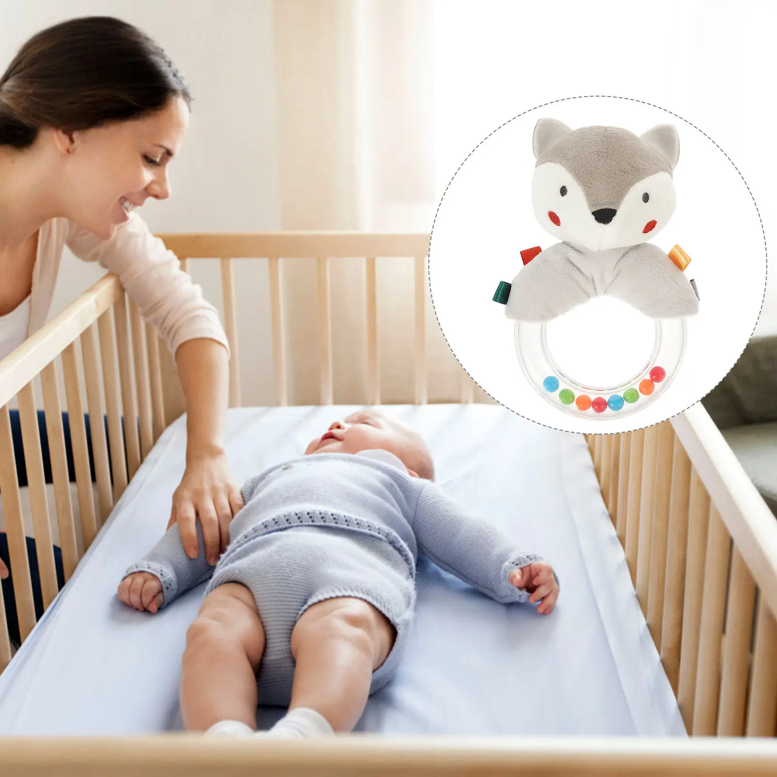 

Cute Animal Hand Bell Fox Infant Toddler Hand Bell Grasping Sound Exercise Hearing Development Rattle Gift
